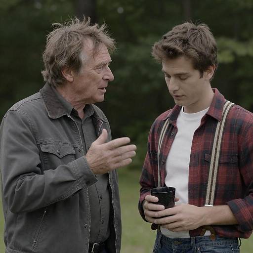 Two Men in a Forest Conversation