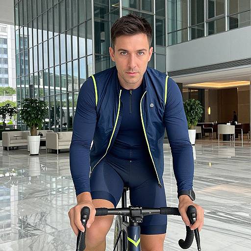 Man in Neon-Accented Cycling Gear