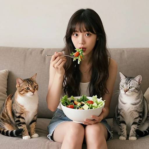 Pumbaa Girl Relaxing with Cats