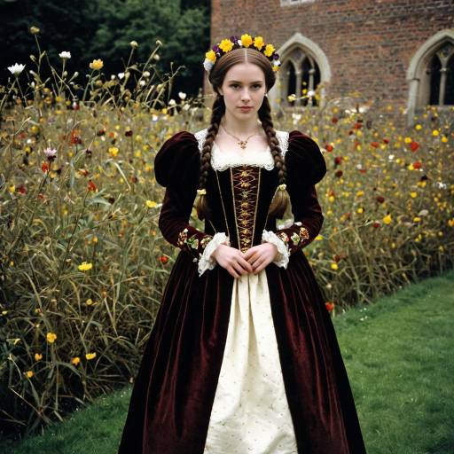 Woman in Catherine Parr Renaissance Costume with Floral Crown
