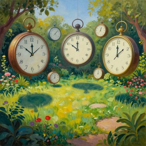 Surreal Garden of Floating Timepieces