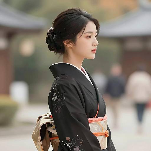 Elegant Asian Woman in Colorful Kimono