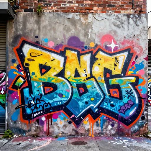 Vibrant graffiti on a weathered concrete wall with colorful letters 