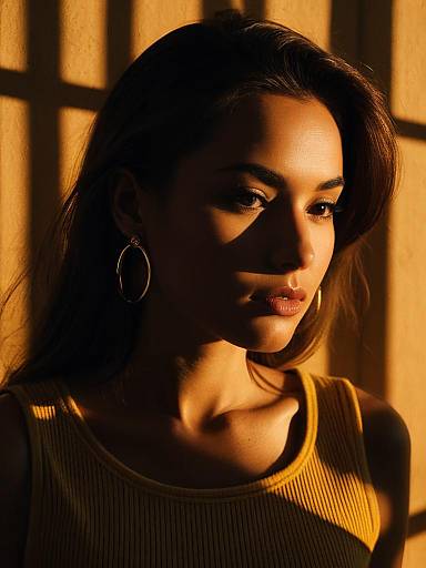 Woman in Mustard Yellow Ribbed Tank Top