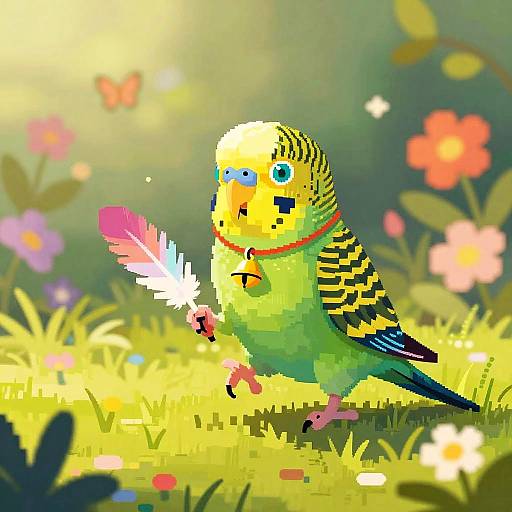 Charming Pixel Art Parakeet Scene