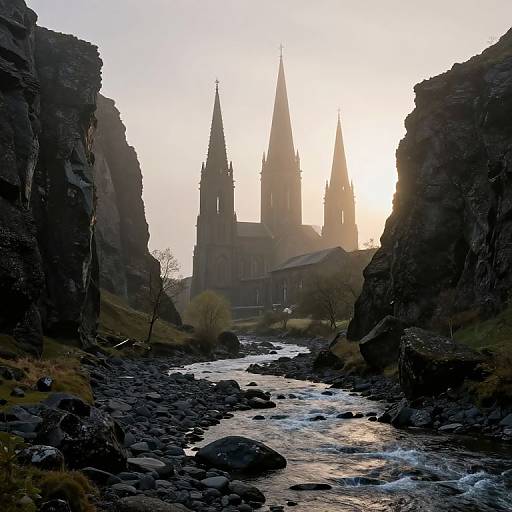 Misty Valley with Gothic Churches