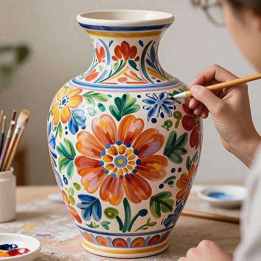 Artist Painting Vibrant Ceramic Vase