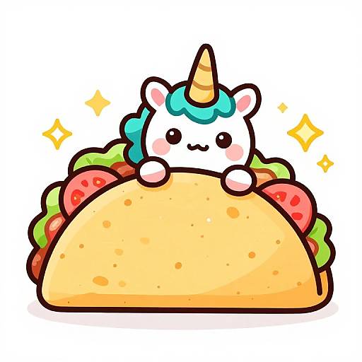 Kawaii Unicorn Taco Cartoon Illustration