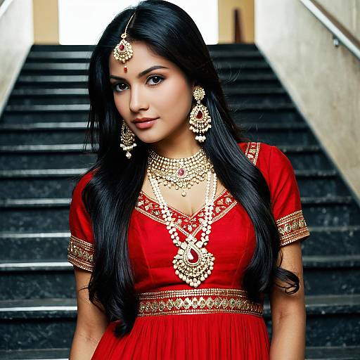 Elegant Indian Woman in Traditional Red Dress