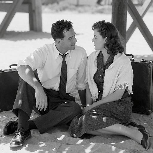 Black-and-White 1940s Couple Beneath Pier