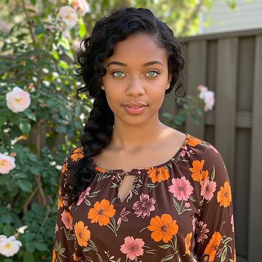 Young Woman in Sunlit Floral Garden