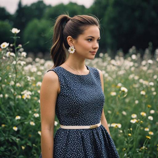 Young Woman in Blue Dress with Daisy Earrings