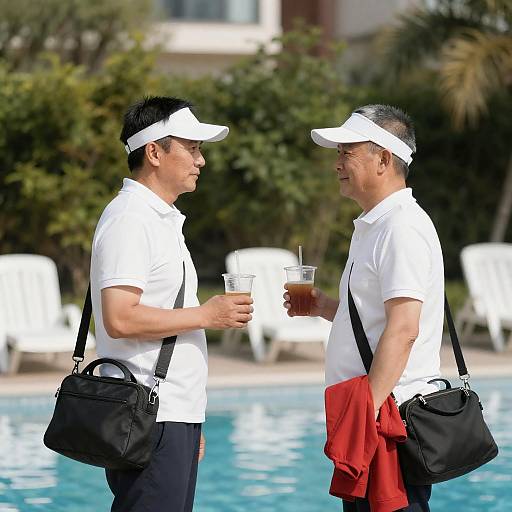 Poolside Leisure: Two Men in Polos