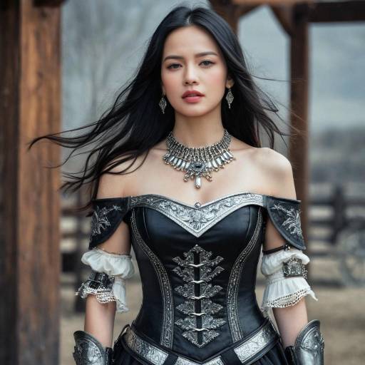 Woman in Black and Silver Renaissance Costume