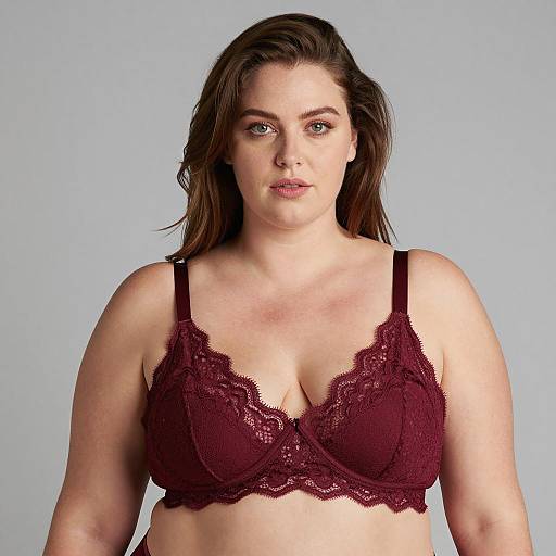 Plus-Size Woman in Maroon Lace Bra