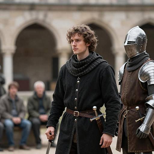 Medieval Duel: Man and Armored Knight