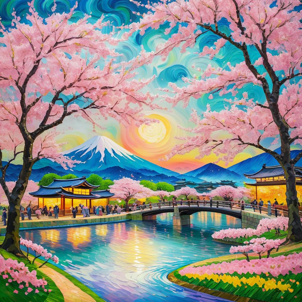 Vibrant Cherry Blossom Festival in Van Gogh Style