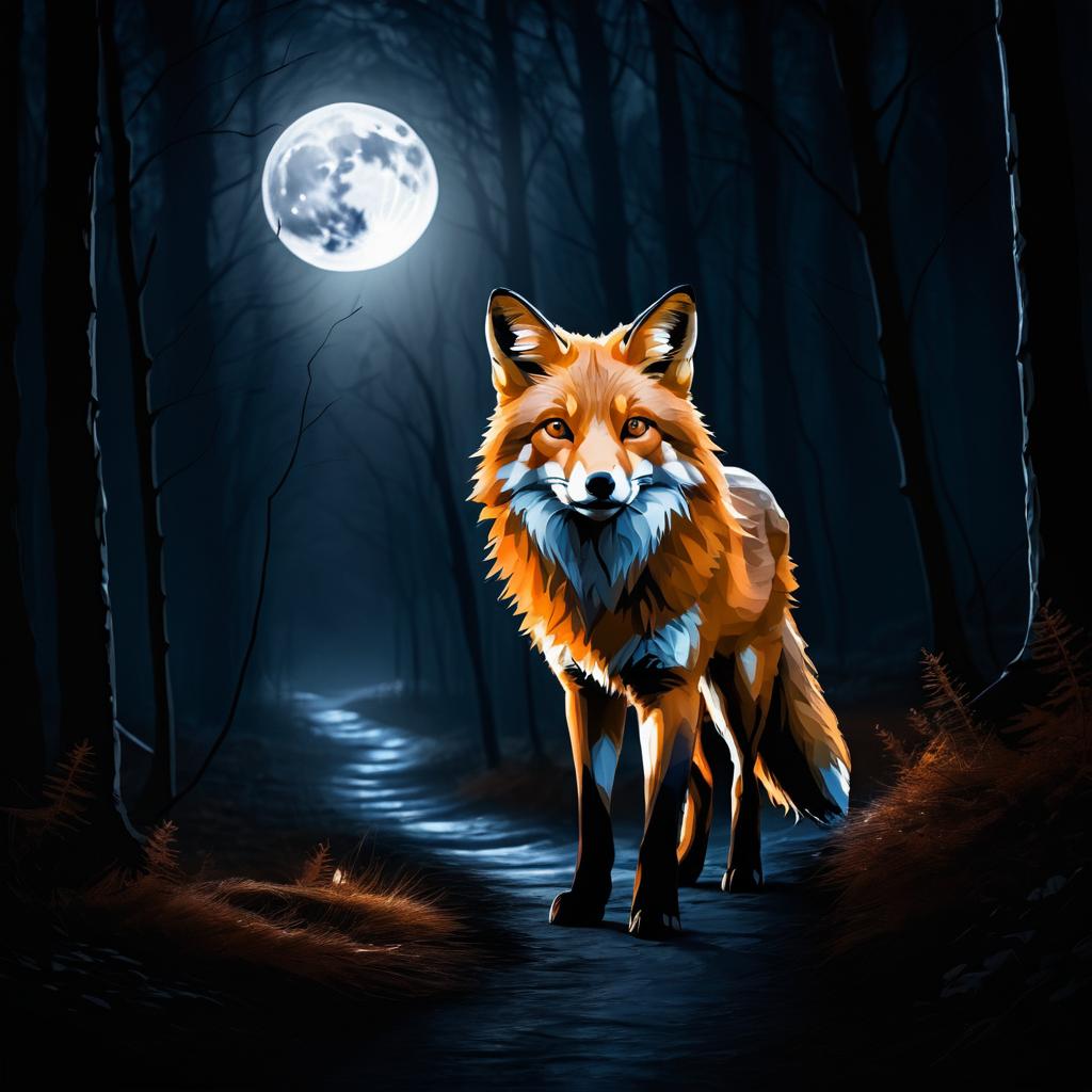 Eerie Nighttime Fox in Forest