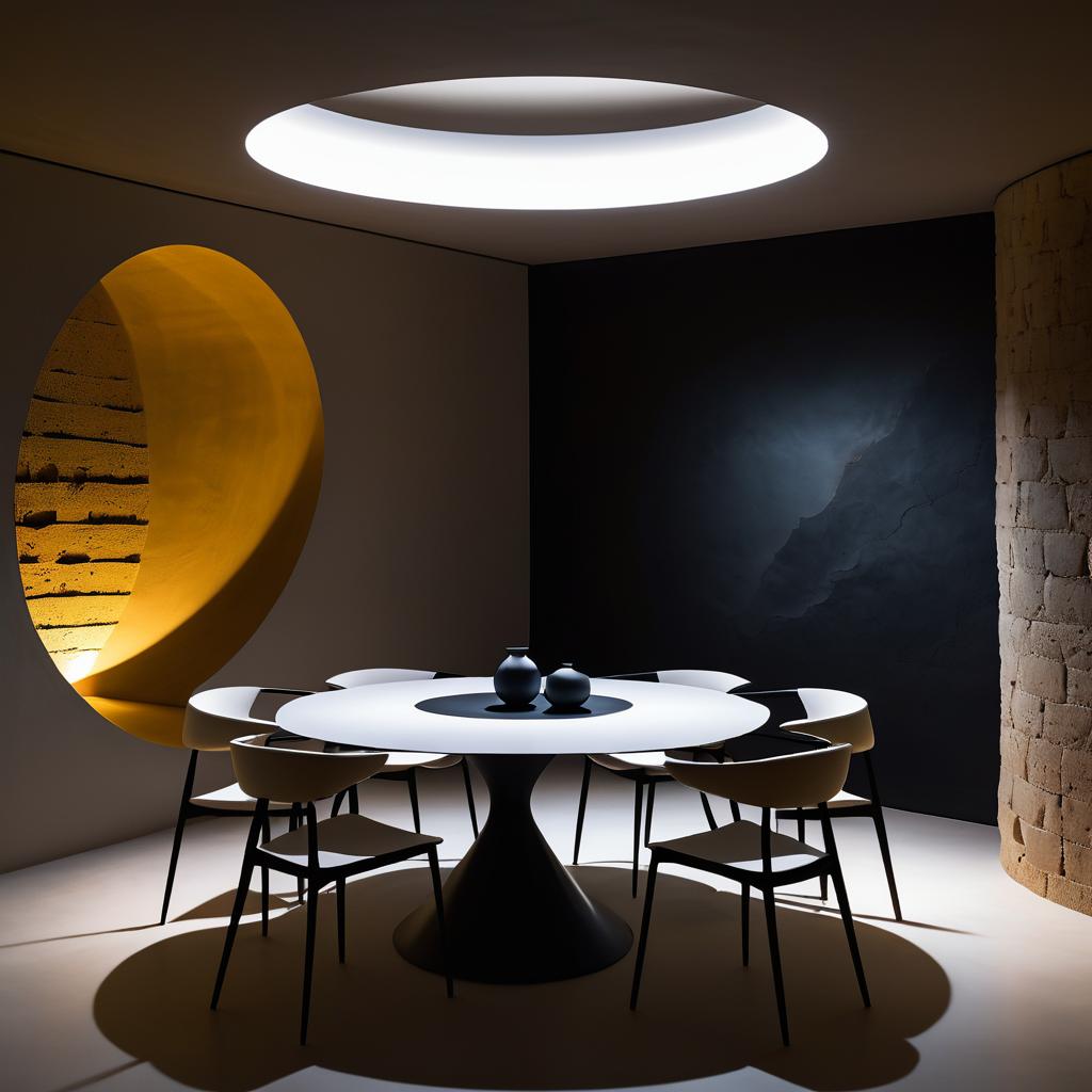 Sleek Modern Table in Dim Cave Dwelling