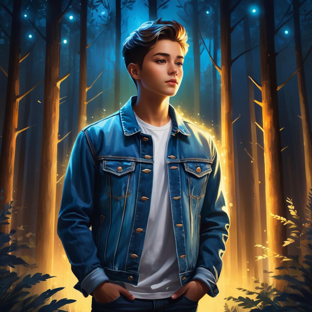 Glamorous Boy in Rustic Forest Setting