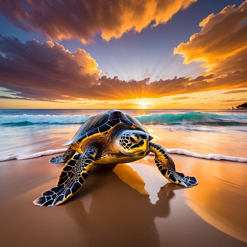 Dramatic Sunset with Majestic Sea Turtle