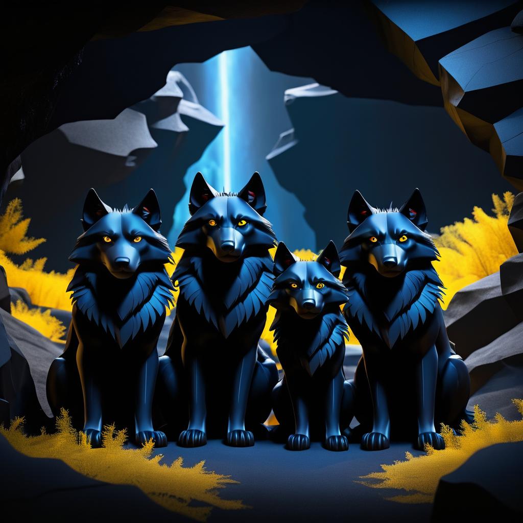 3D Animated Wolves in Dark Cave