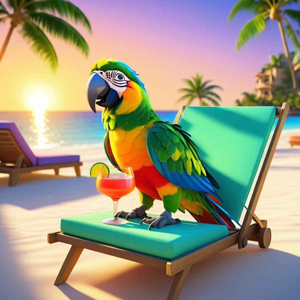 Tropical Parrot at Sunrise Beach Scene