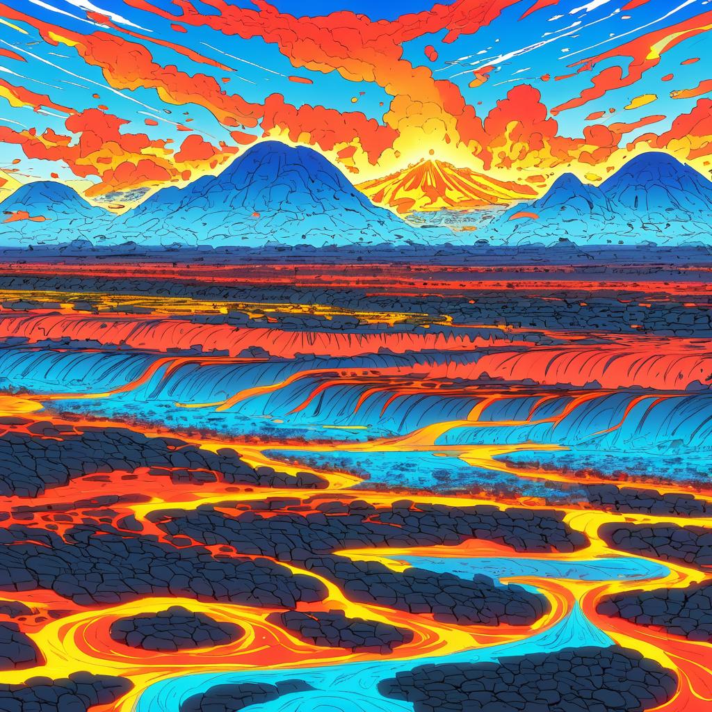 Vibrant Toon Lava Flow Landscape