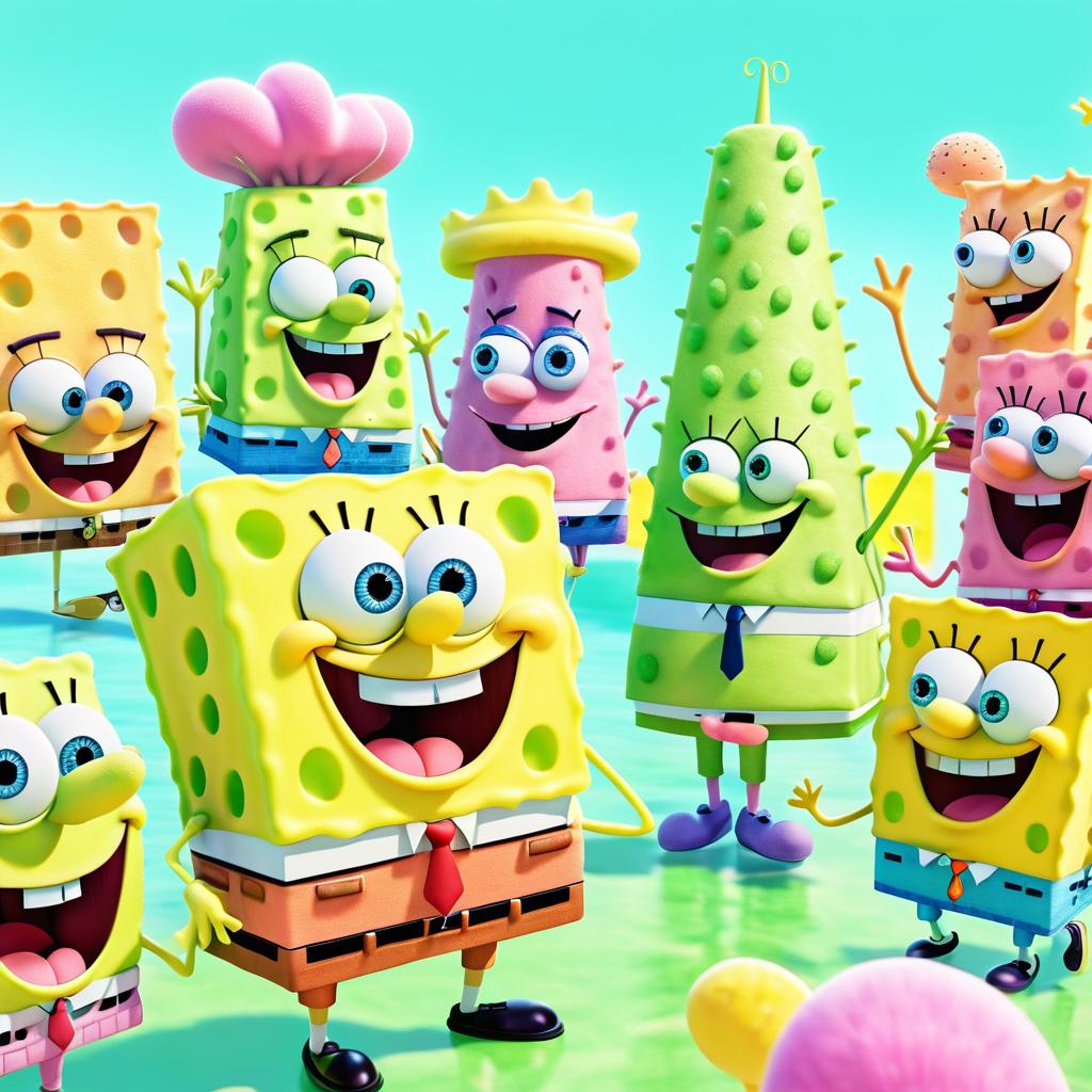 Cheerful SpongeBob in Pastel Animation Style