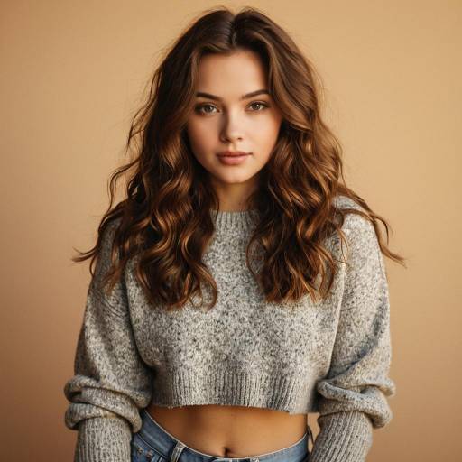 Young Woman in Grey Cropped Sweater