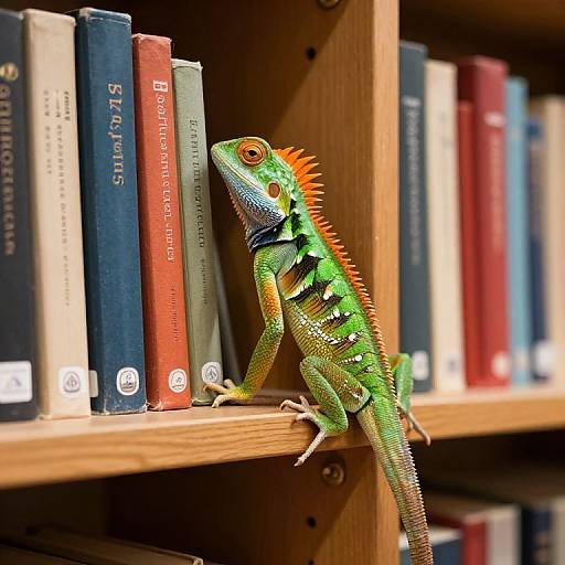 Curious Lizard in Vibrant Library
