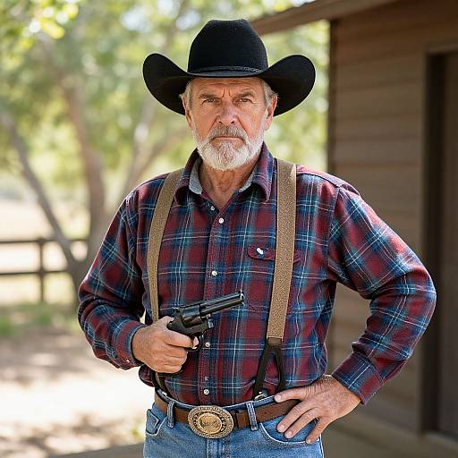 Portrait of Bearded Cowboy with Revolver
