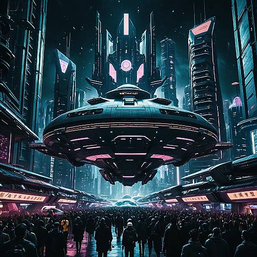 Cyberpunk Floating Arcology in Neon City
