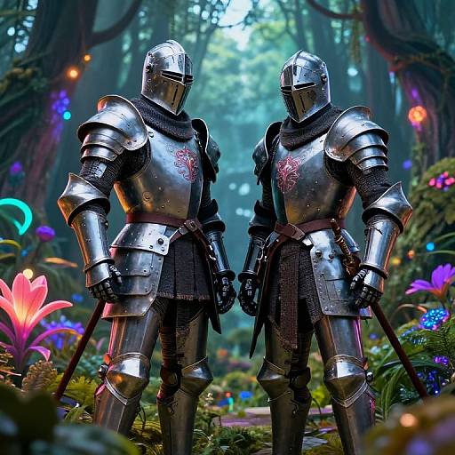Cybernetic Knights in Enchanted Forest