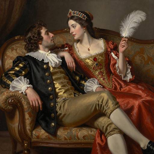 17th-Century Couple on Ornate Couch