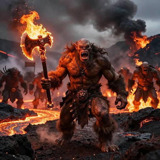 Fierce Troll Chieftain Battling Lava