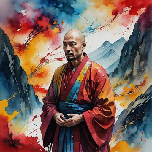 Contemplative Monk in Abstract Landscape