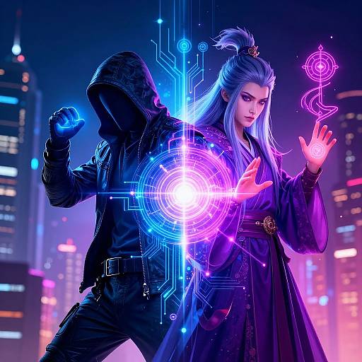 Cyberpunk Hacker and Sorcerer Fusion