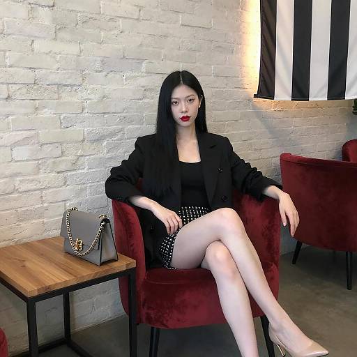 Elegant Woman in Red Velvet Chair
