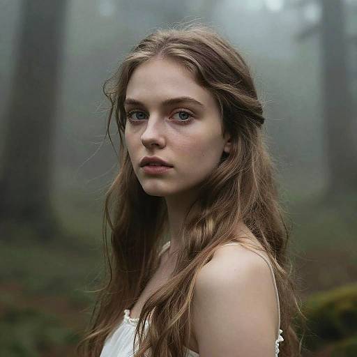 Ethereal Girl in Misty Forest