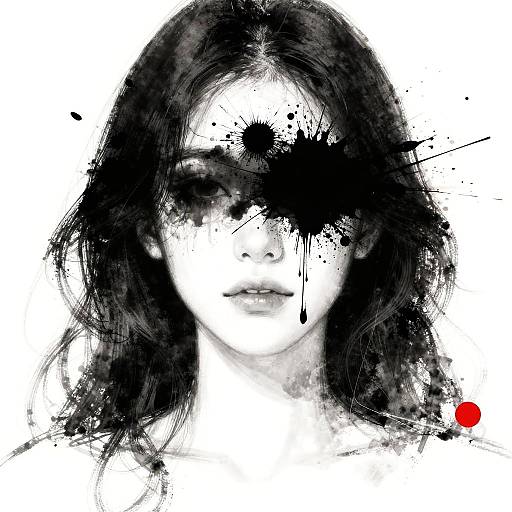 Abstract Portrait with Ink Splatter