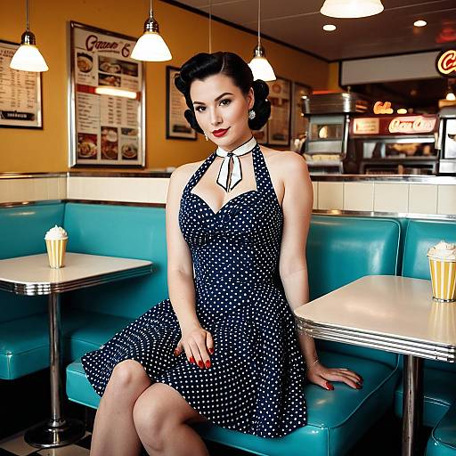 Vintage 1950s Pin-Up Style Woman in Diner
