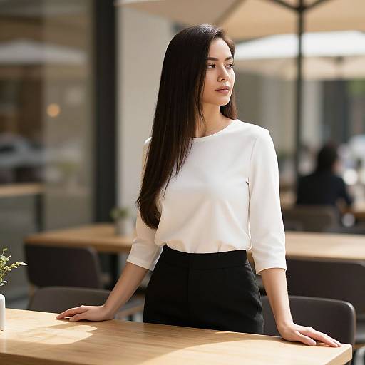 Elegant Woman in Minimalist Café