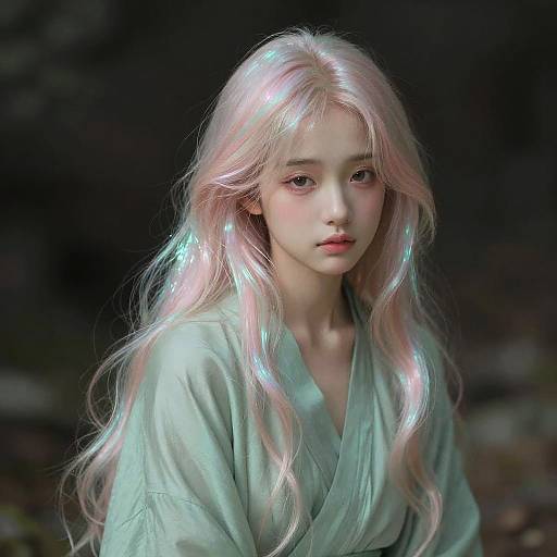 Soft Anime Portrait with Iridescent Hair
