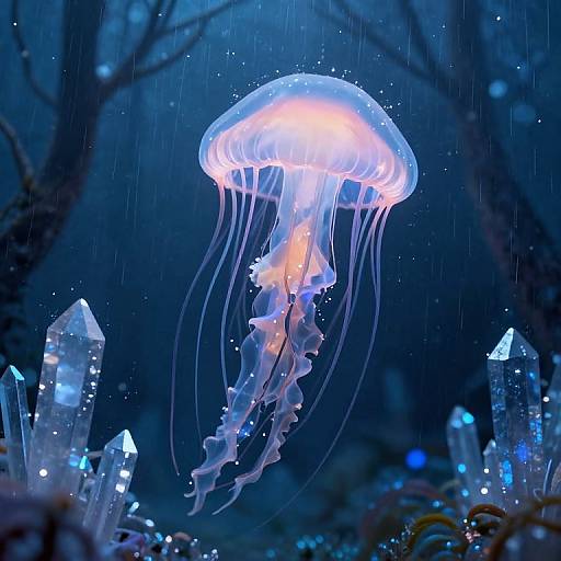 Starlit Jellyfish in Crystal Forest
