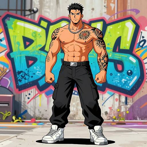 Muscular Anime Male Streetwear