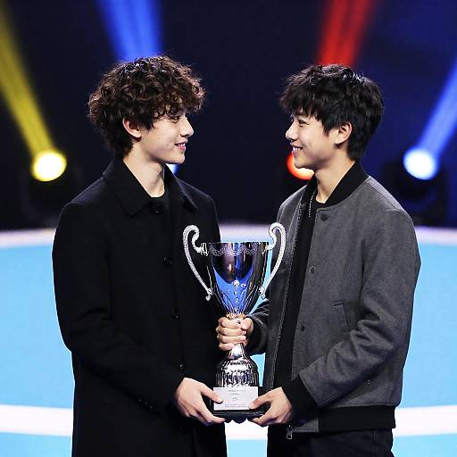 Boys Celebrating with a Silver Trophy
