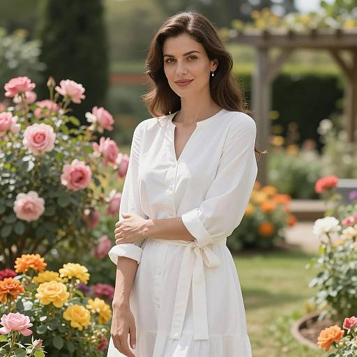 Elegant Woman in Colorful Garden Portrait