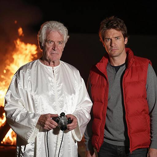 Contrasting Figures by the Night Fire