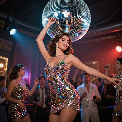 Woman Dancing Under Glittering Disco Ball